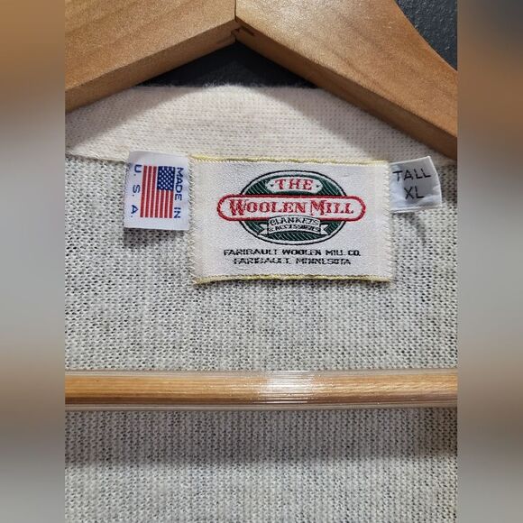 Vintage Woolen Mills Cream Grandpa Cardigan Button V Sz Tall XL USA Unisex - Picture 13 of 14
